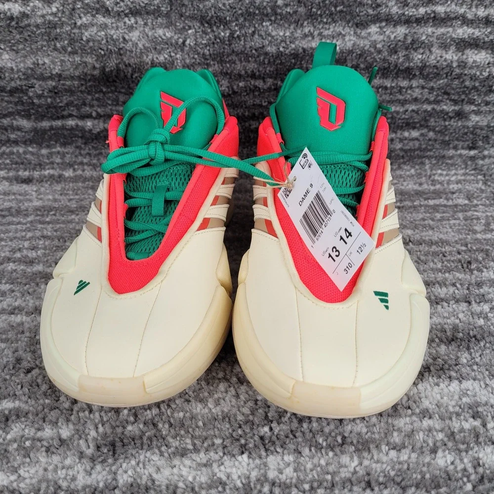 Adidas Dame 9 Basketball Shoes‎ Cream Lucid Red Green JH6627 Mens Size 13 NEW
